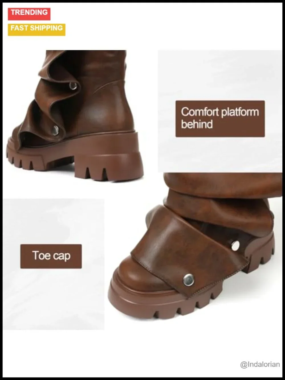 Faux Leather Mid Calf Platform Boots with Fold Over Slouchy Design